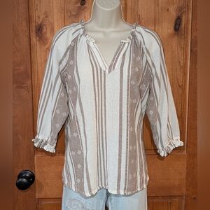 Caffe'‎ Marrakesh Elegant Striped Blouse in Cream and Tan